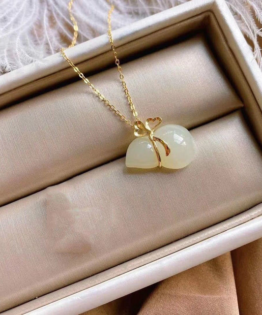 Collier élégant avec pendentif en forme de gourde en jade surdoré en argent sterling - Street-Wave