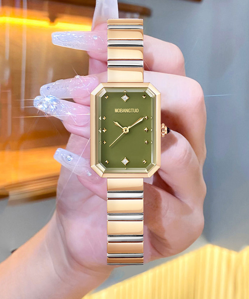 Montres carrées élégantes en acier inoxydable vert avec cristal saphir - Street-Wave
