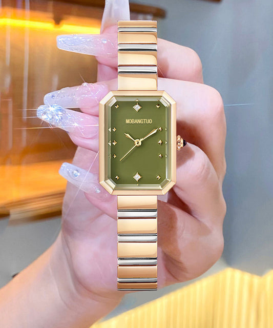 Montres carrées élégantes en acier inoxydable vert avec cristal saphir - Street-Wave