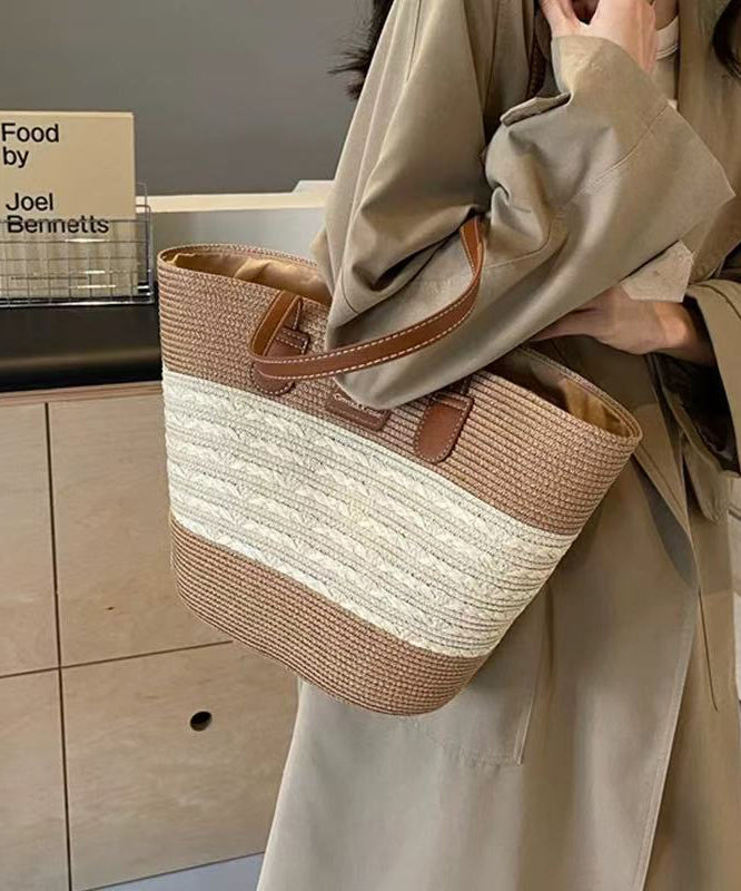 Sac à bandoulière élégant en paille tissée durable de grande capacité, kaki - Street-Wave