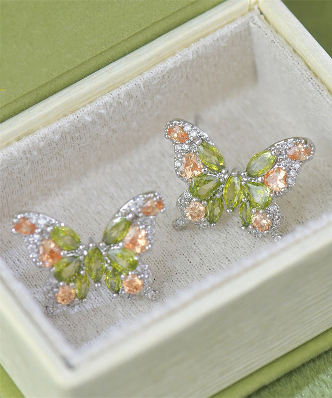 Boucles d'oreilles papillon élégantes en cuivre vert clair avec zircon surdoré - Street-Wave