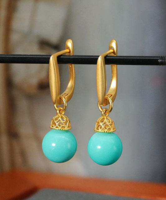 Boucles d'oreilles pendantes turquoise élégantes en argent sterling vert clair doré - Street-Wave