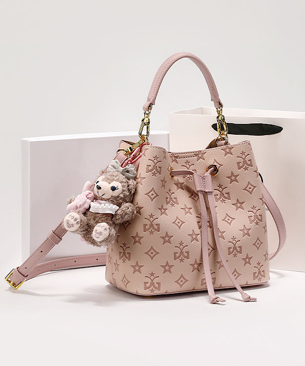 Sac seau élégant en cuir de veau rose gaufré - Street-Wave