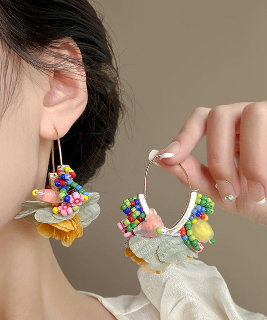 Boucles d'oreilles créoles florales élégantes en alliage de cuivre arc-en-ciel - Street-Wave