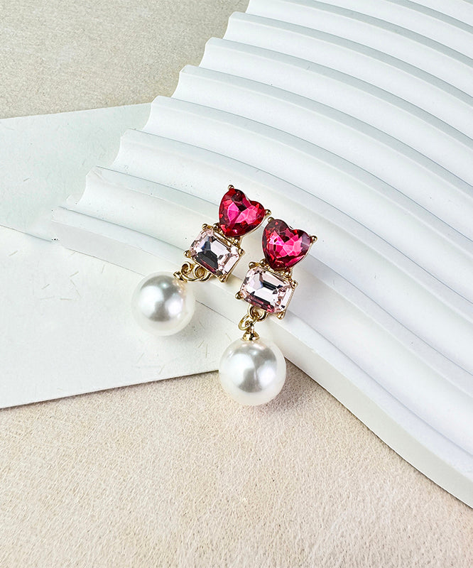 Boucles d'oreilles pendantes élégantes en argent sterling rouge avec perles de cristal et zircon - Street-Wave