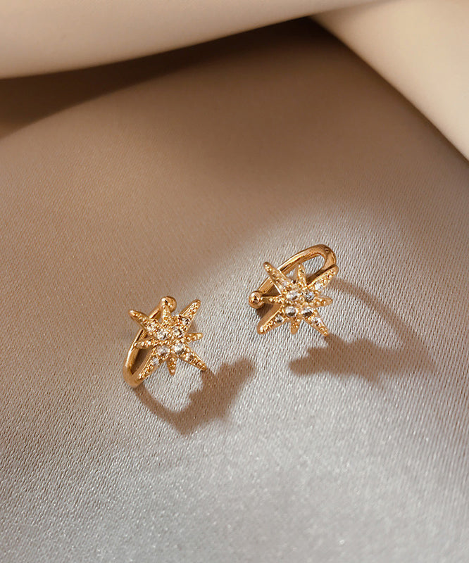 Boucles d'oreilles élégantes à clous en or rose, cuivre et zircon hexagramme - Street-Wave