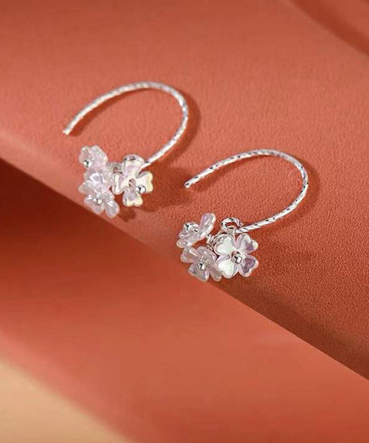 Boucles d'oreilles créoles élégantes en soie, argent sterling, acrylique et fleurs - Street-Wave