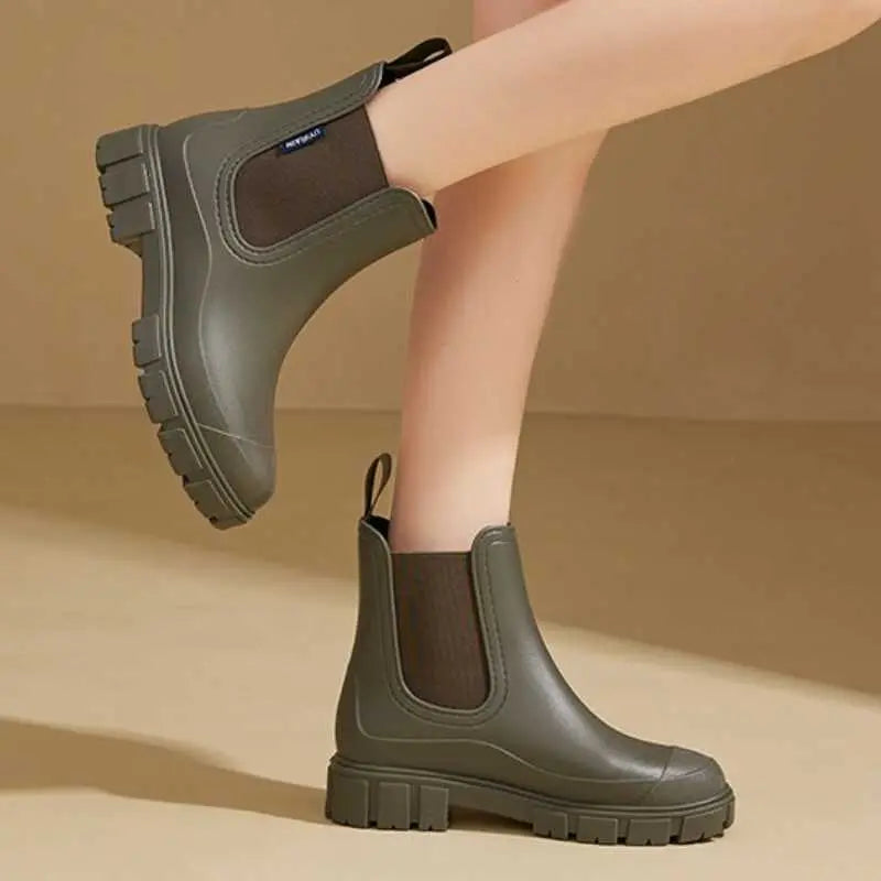 Street-Wave Waterproof Ankle Boots For Women Durable Rain Boots