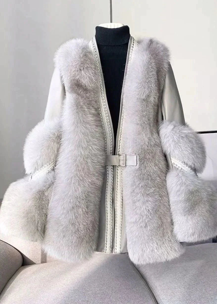 Street Wave Mink Fur Coat With V Neck And Belt For Women Luxurious Warmth And Timeless Elegance
