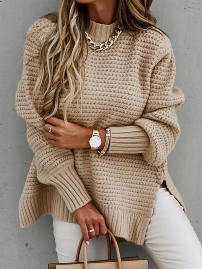 Street-Wave Chunky Knit Sweater Women Cozy Loose Fit Acrylic Warm Modern Comfort Everyday