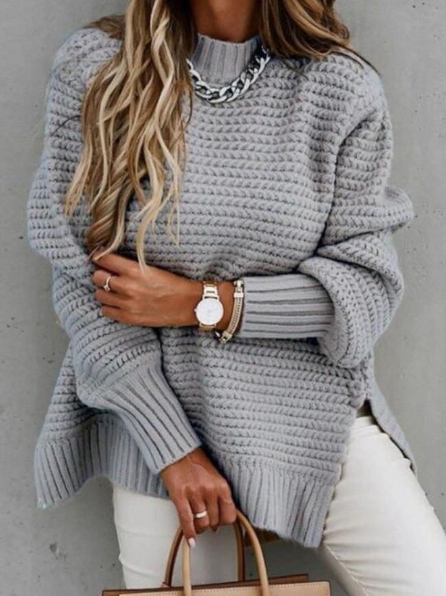 Street-Wave Chunky Knit Sweater Women Cozy Loose Fit Acrylic Warm Modern Comfort Everyday