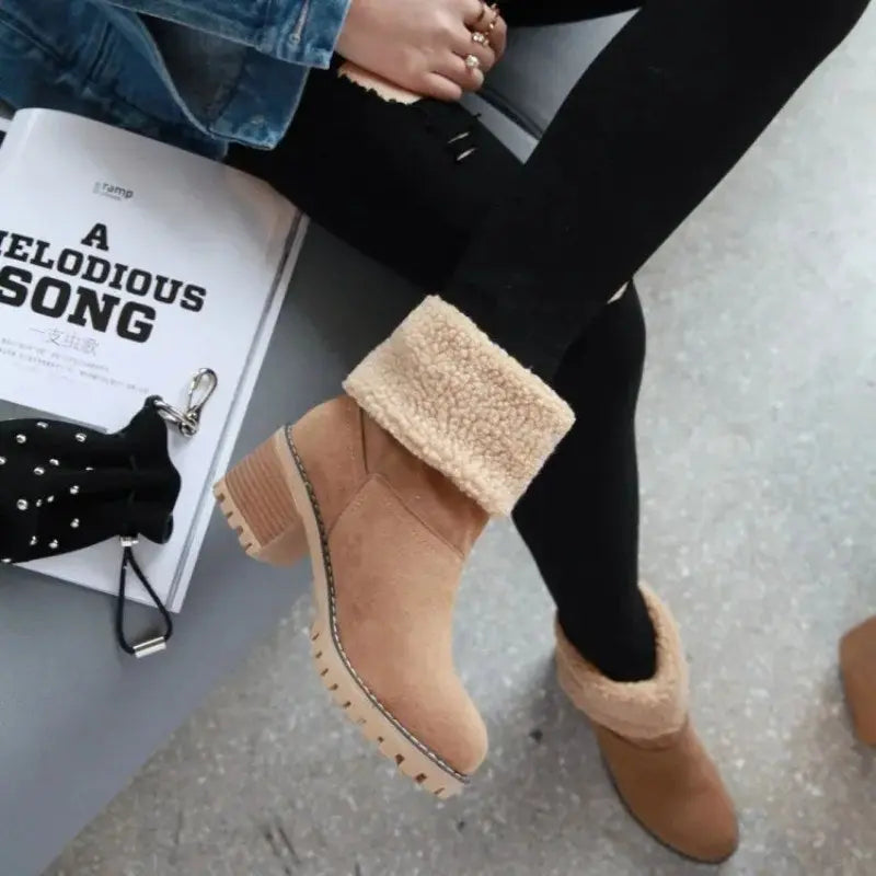 Street Wave Suede Ankle Boots For Women Thick Heel Winter Style