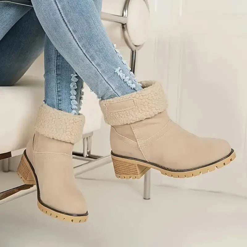 Street Wave Suede Ankle Boots For Women Thick Heel Winter Style