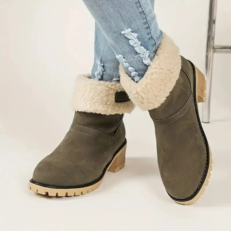 Street Wave Suede Ankle Boots For Women Thick Heel Winter Style