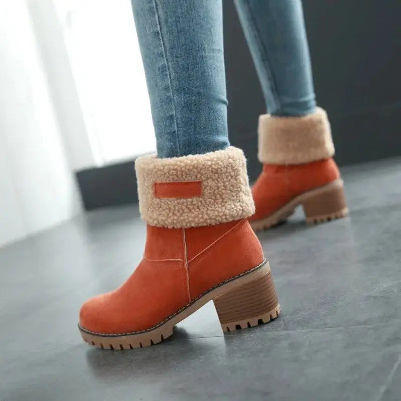 Street Wave Suede Ankle Boots For Women Thick Heel Winter Style