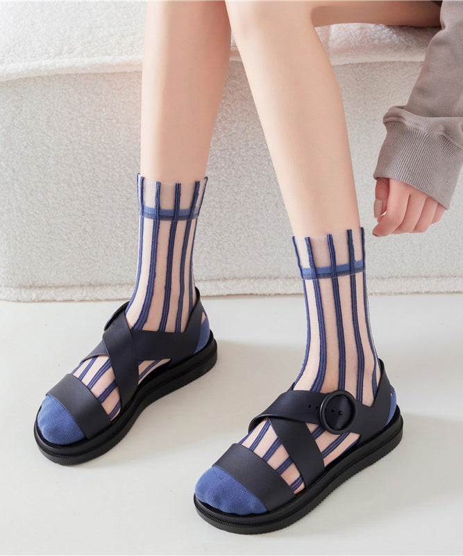 Chaussettes mi-mollet d'été à fines rayures en maille transparente - Street-Wave