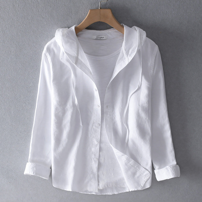 Street-Wave Mens Hooded Shirt In Lightweight Fabric With Relaxed Fit For Casual Layering Long Sleeve Button Closure