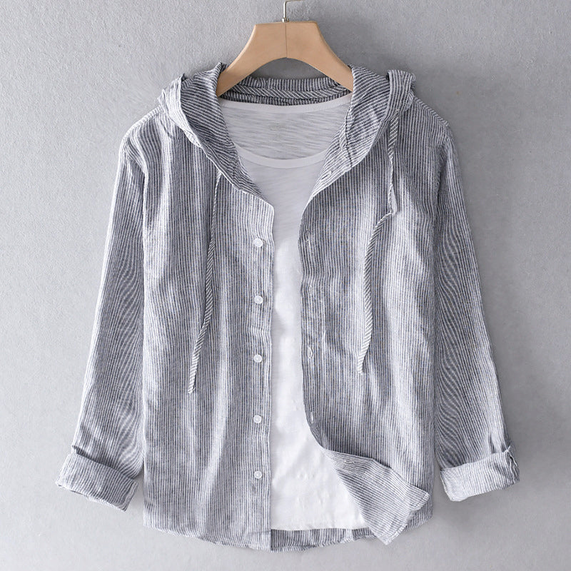 Street-Wave Mens Hooded Shirt In Lightweight Fabric With Relaxed Fit For Casual Layering Long Sleeve Button Closure