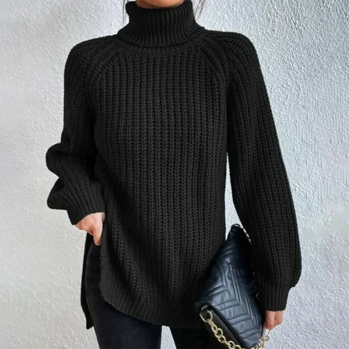 Nicole Chunky Ribbed Knit Rollneck Sweater for Women Black Effortless Spring Essential Streetwave