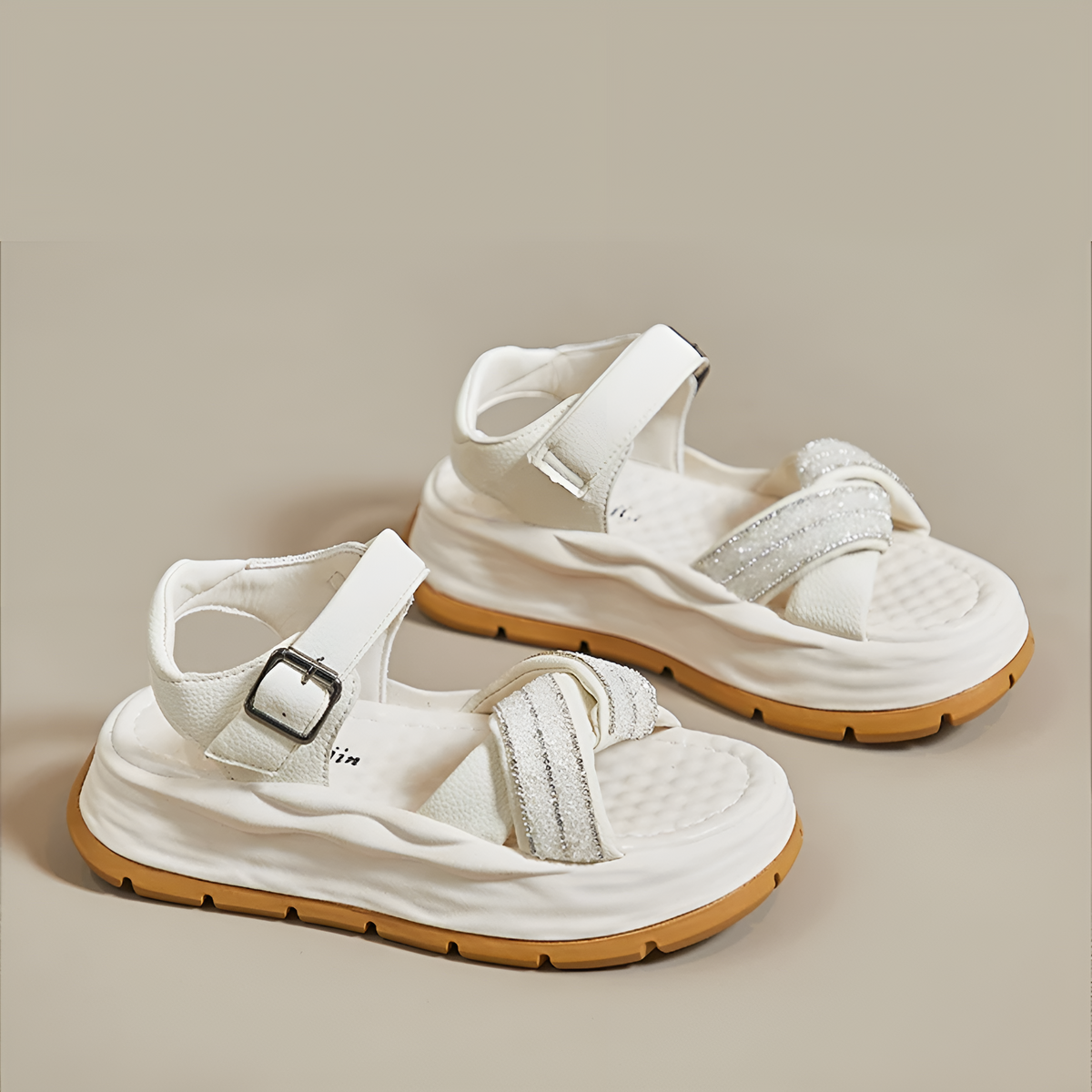 Street-wave Orthopedic Sandals for Women All-Day Comfort with Glitter Strass Straps and Platform Sole