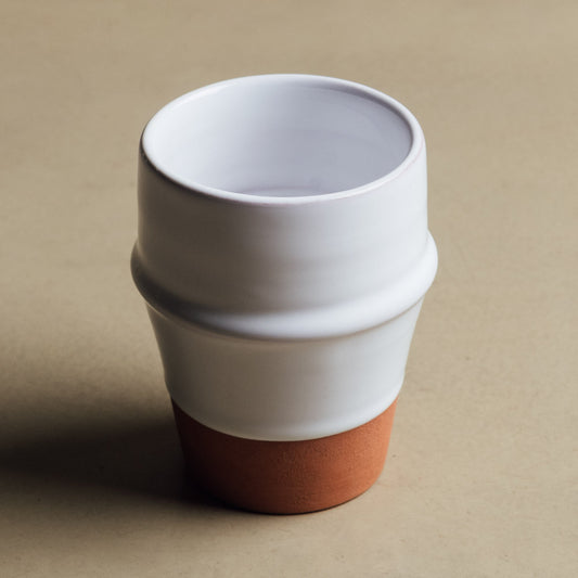 Earth Hues White & Ochre Red Beldi Cup - Moroccan Dinnerware - Street-Wave