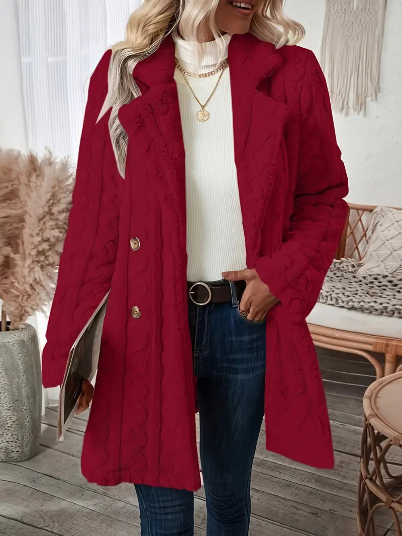 Streetwave Long Knit Coat With Lapel For Women Cozy Winter Layer Button Front Versatile Wardrobe Essential