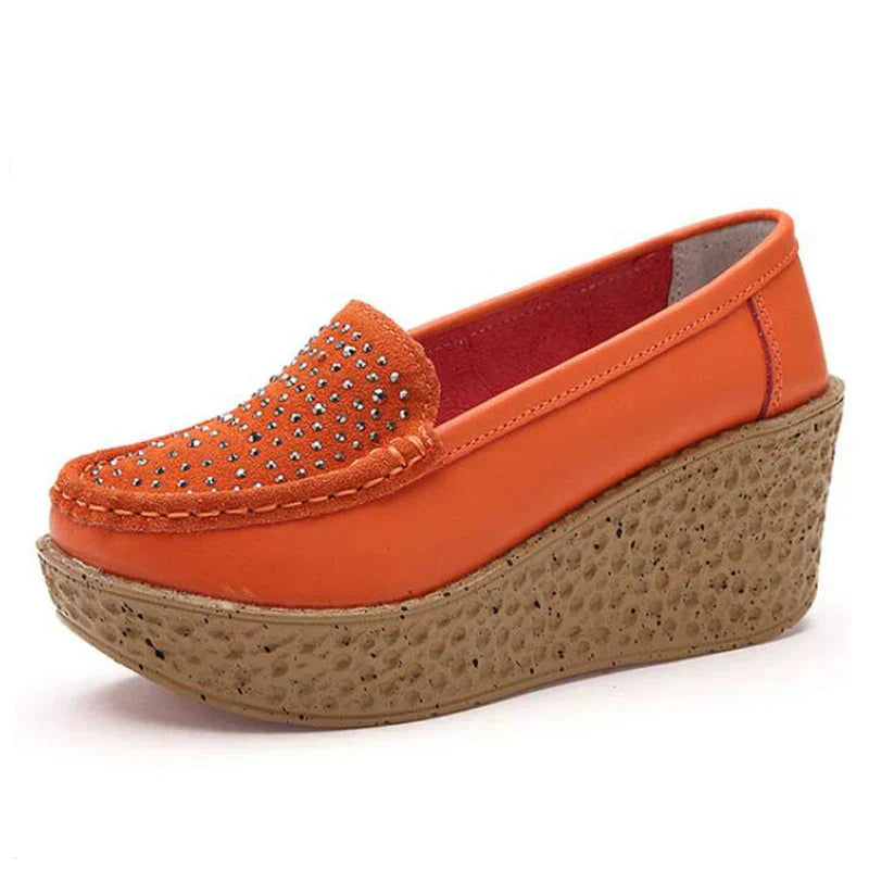 Streetwave Heidi Womens Espadrille Wedge Sneaker Orange Rhinestone Comfort All Day