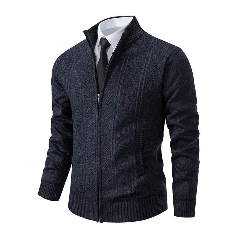 Street-wave Zip Up Cardigan Vest With Luxurious Cashmere Cotton Blend Mens Geometric Knit