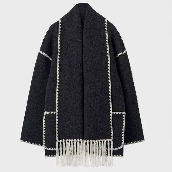 Street Wave Wool Blend Shawl Coat For Women Warmth And Comfort With Elegant Draped Style