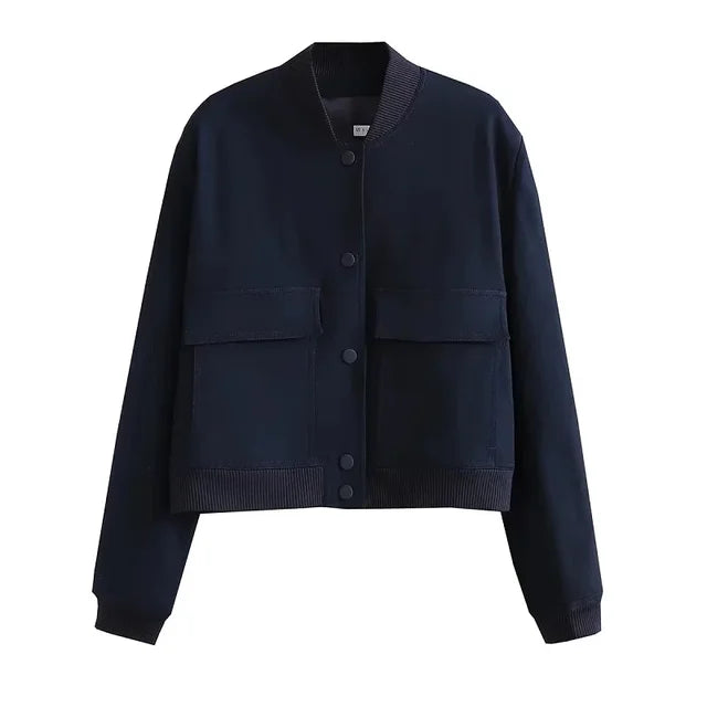 Avelena Elegant Bomber Jacket For Women With Zip Pockets Versatile Everyday Style