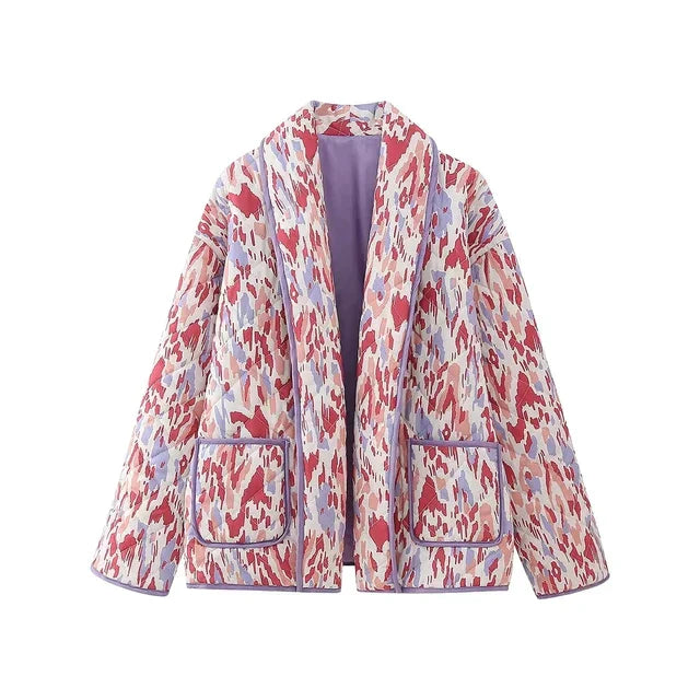 Street-wave Vintage Patchwork Floral Coat - Retro Statement Outerwear For Women Chic