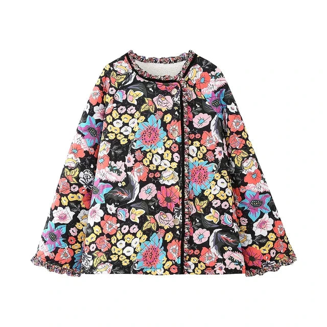 Street-wave Vintage Patchwork Floral Coat - Retro Statement Outerwear For Women Chic