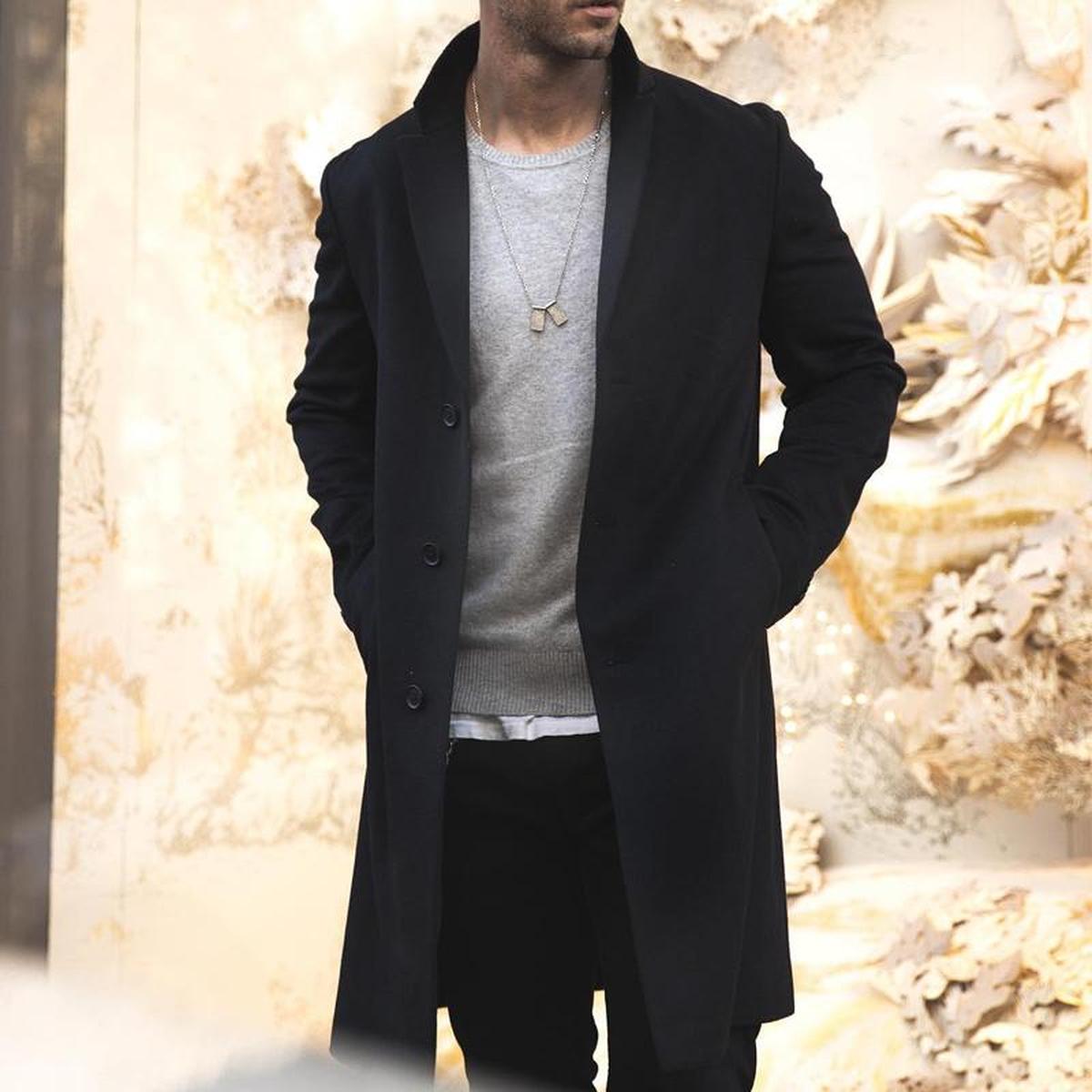 Street Wave Mens Classic Long Coat With Timeless Tailoring For Modern Men