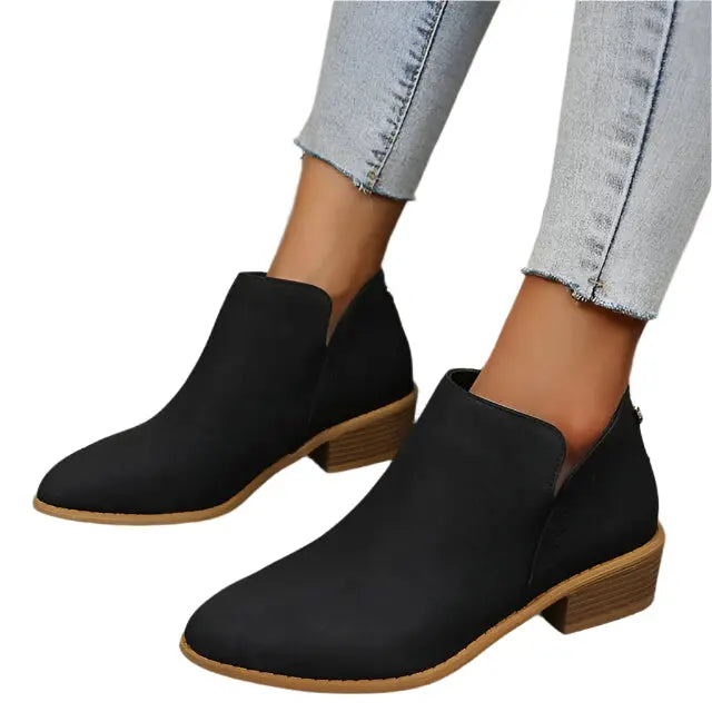 Street-Wave Tapered Silhouette Low Heel Boots for Women All Day Comfort