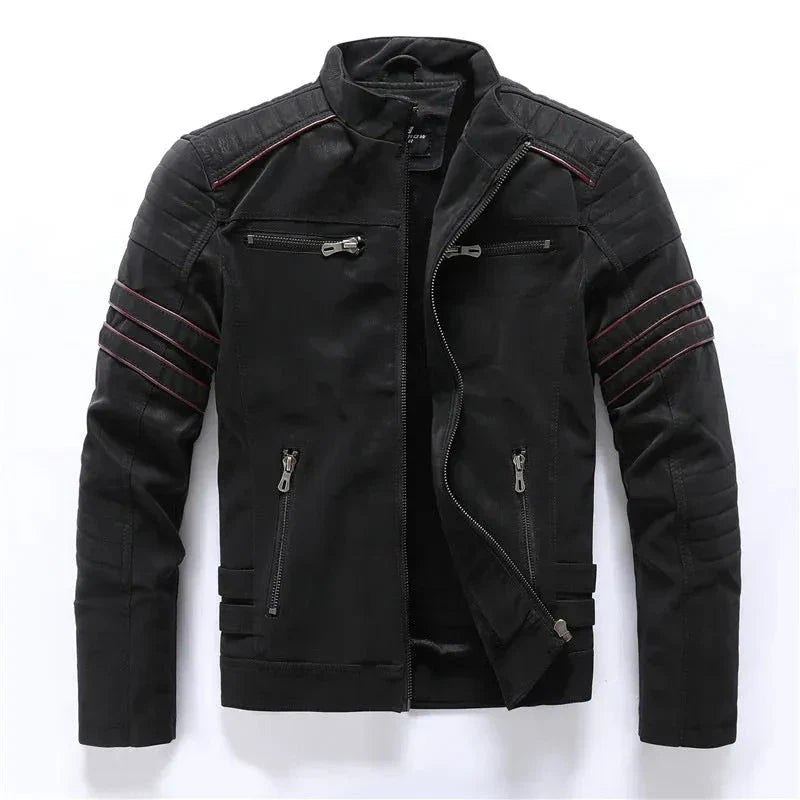 Theo Moto Biker Jacket For Men Weather Resistant Fabric With Zipper Pockets By Street-Wave