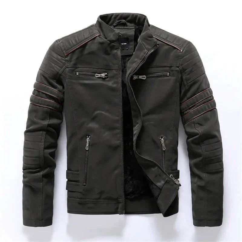 Theo Moto Biker Jacket For Men Weather Resistant Fabric With Zipper Pockets By Street-Wave