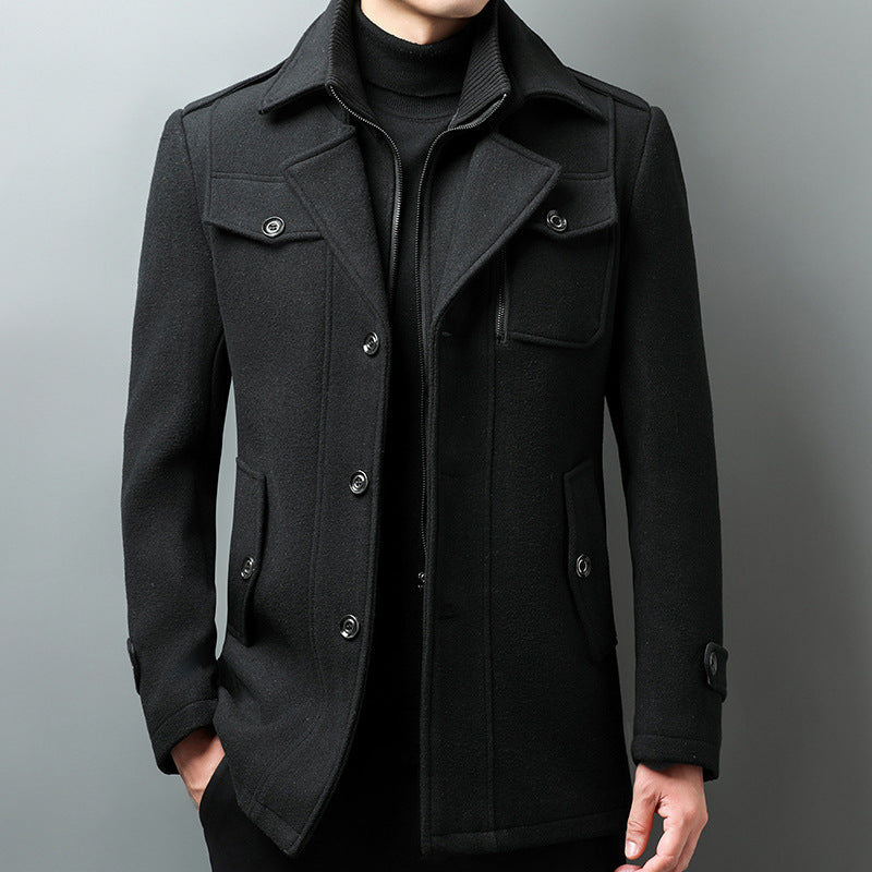 Street-Wave Mens Wool Blend Jacket With Notched Lapel Epaulettes And Structured Fit Button Front