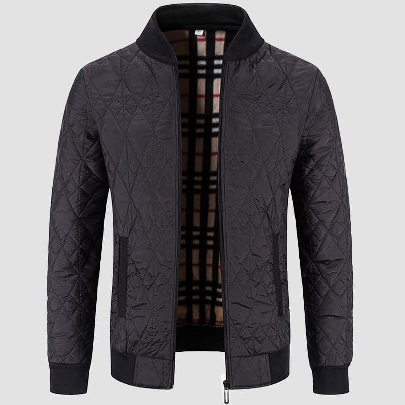Mens Quilted Jacket Diamond Pattern Bomber Collar StreetWave