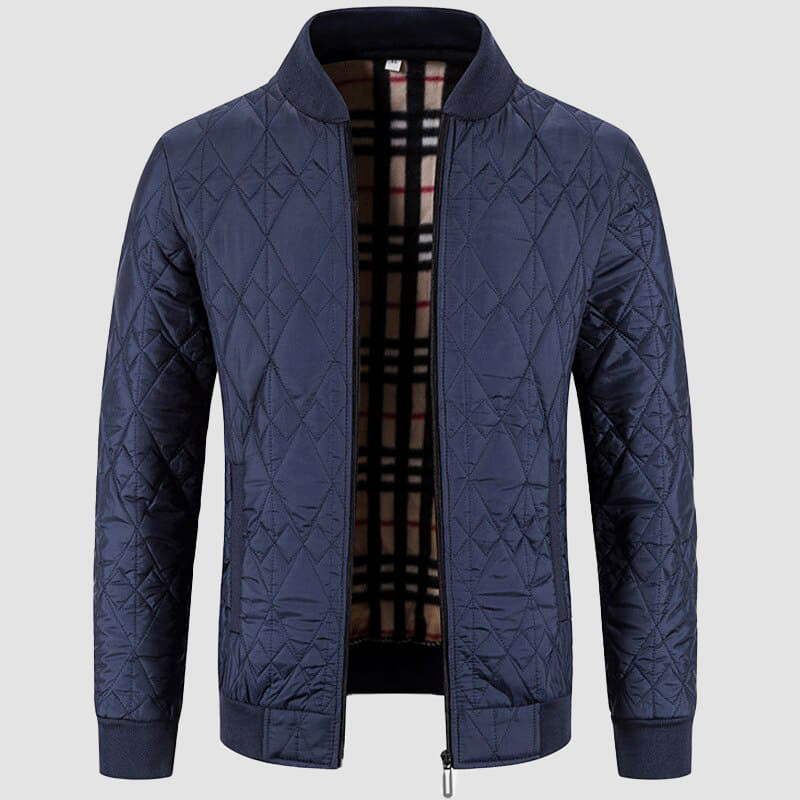 Mens Quilted Jacket Diamond Pattern Bomber Collar StreetWave