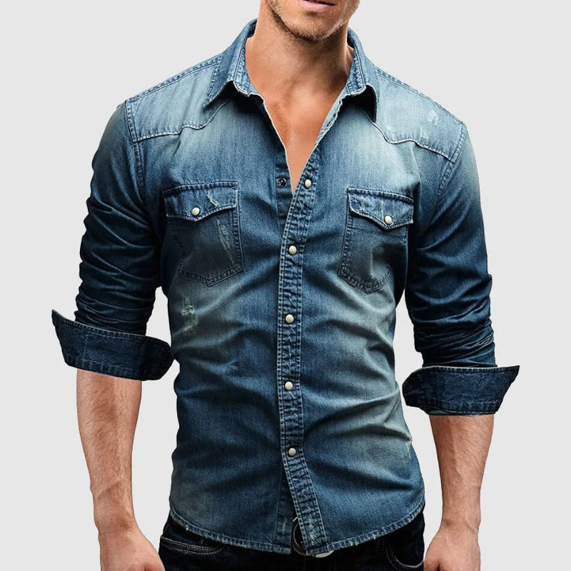 Street Wave Slim Fit Denim Shirt Men Breathable Comfort