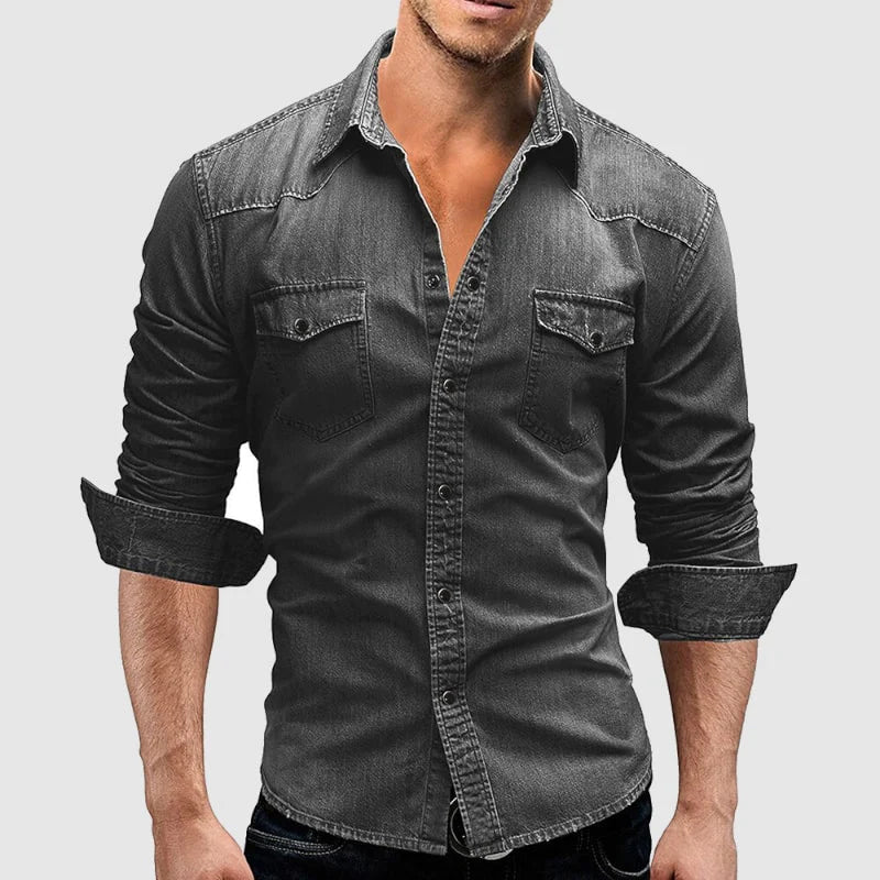 Street Wave Slim Fit Denim Shirt Men Breathable Comfort