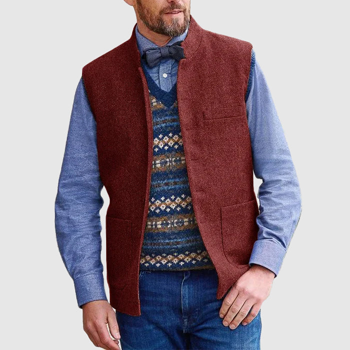 Wool Blend Vest For Men With Stand Collar Hip Length Street-Wave Ultra Warm