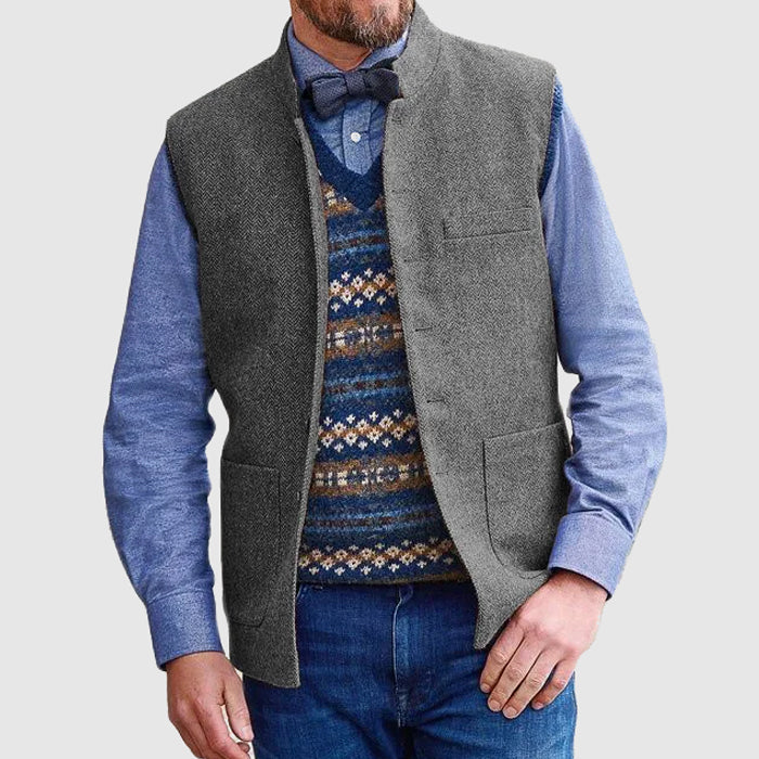 Wool Blend Vest For Men With Stand Collar Hip Length Street-Wave Ultra Warm