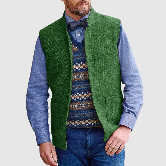Wool Blend Vest For Men With Stand Collar Hip Length Street-Wave Ultra Warm
