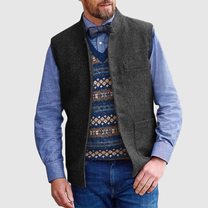 Wool Blend Vest For Men With Stand Collar Hip Length Street-Wave Ultra Warm