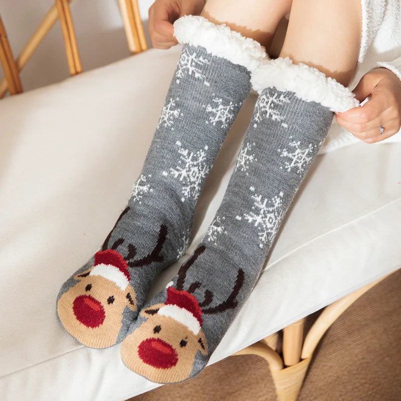 Street-Wave Winter Socks With Cozy Fluffy Cuff Snowman Design For Cold Winter Days Women