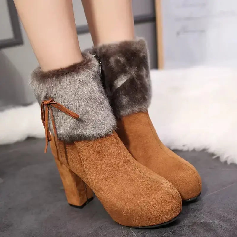 Street Wave Fur Lined High Heel Boots For Women With Platform Sole Chic