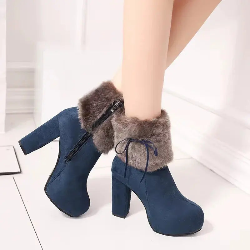 Street Wave Fur Lined High Heel Boots For Women With Platform Sole Chic