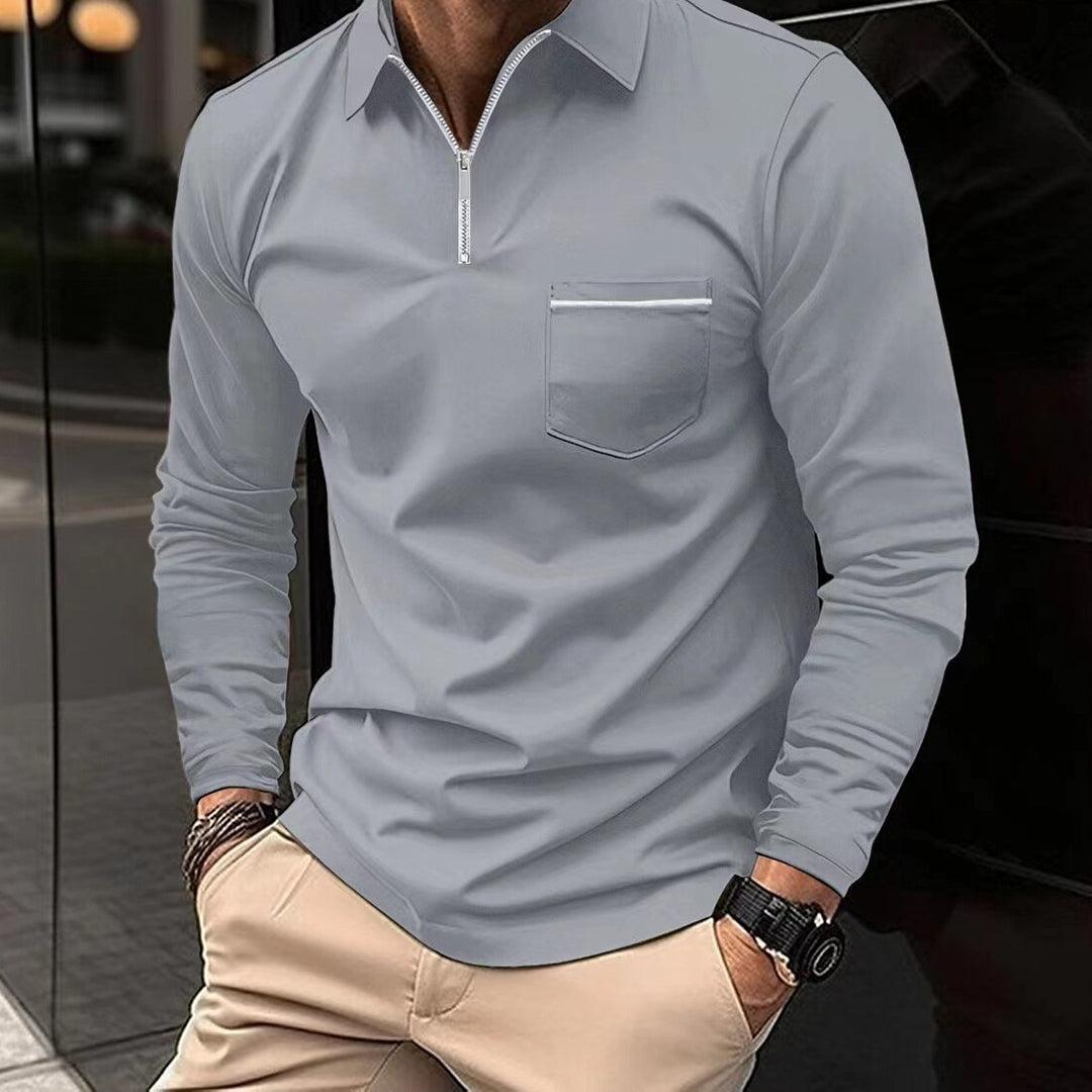Street Wave Mens Slim Fit Polo With Half Zip Chest Pocket