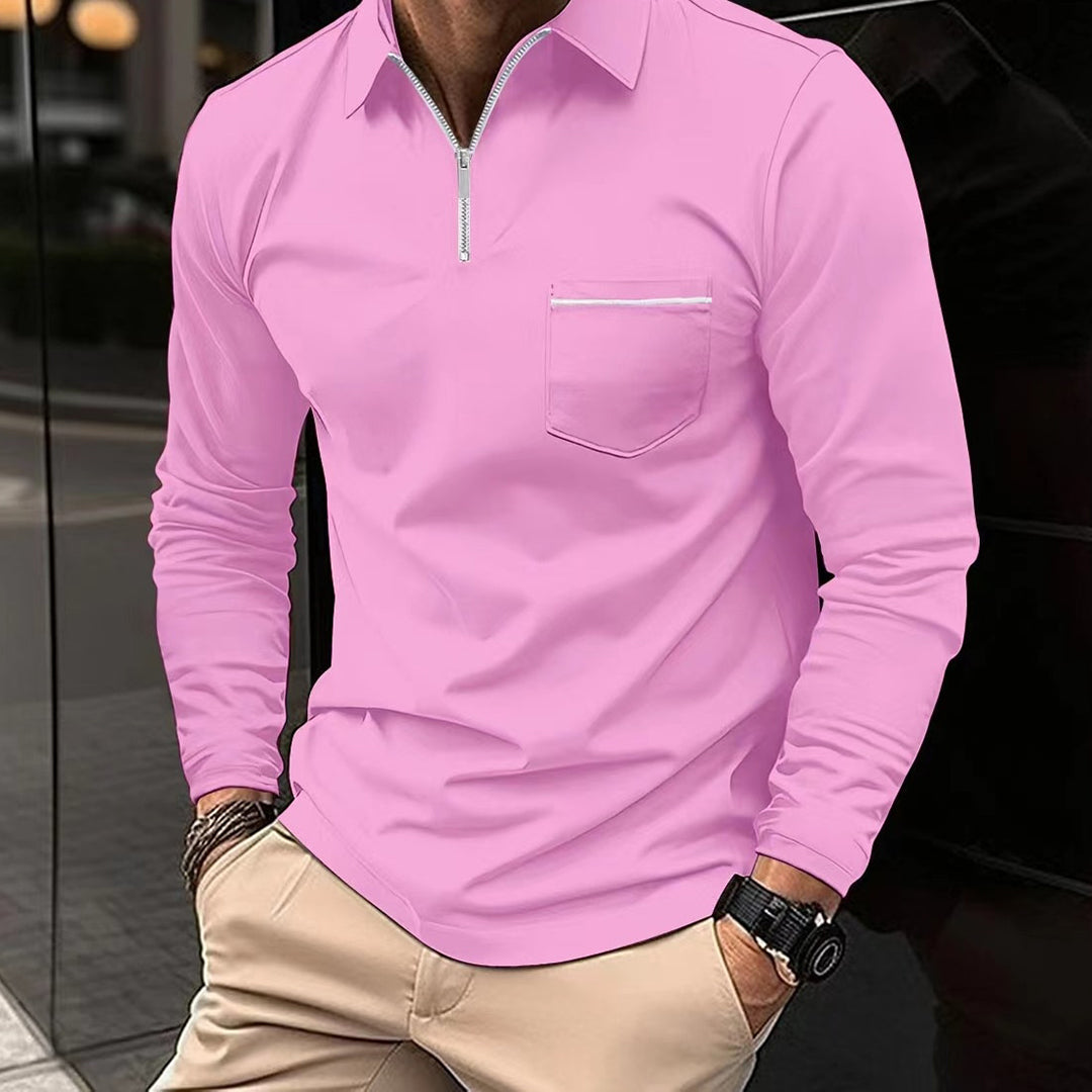 Street Wave Mens Slim Fit Polo With Half Zip Chest Pocket